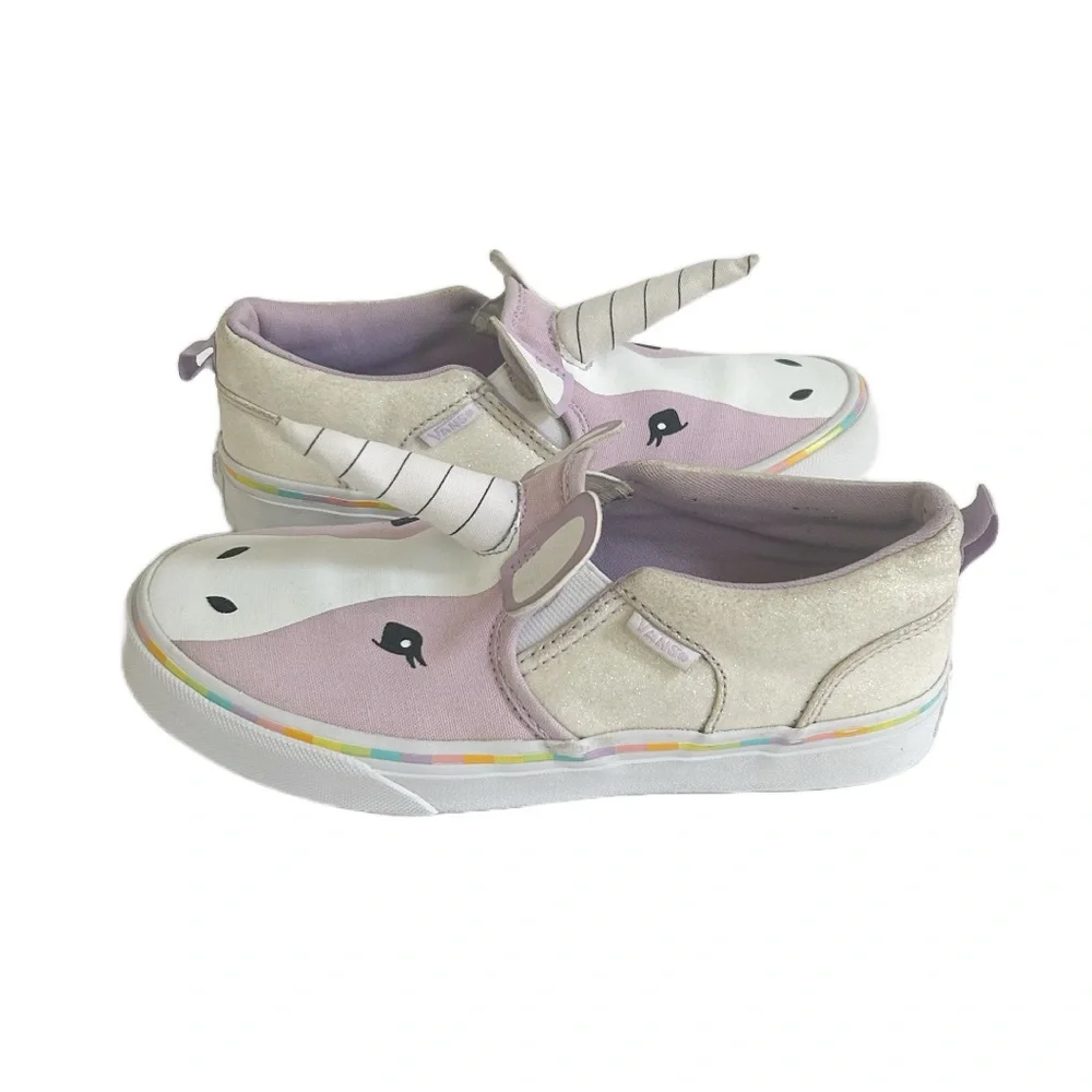 Vans Slip-On Asher Unicorn Shoes Glitter Horn  Purple‎ Girls Missy Size 3